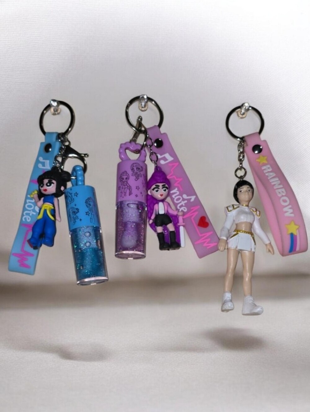 #B21 Kids Pink & Purple Character Keychain Set - Cute Glitter Lip Gloss Charms